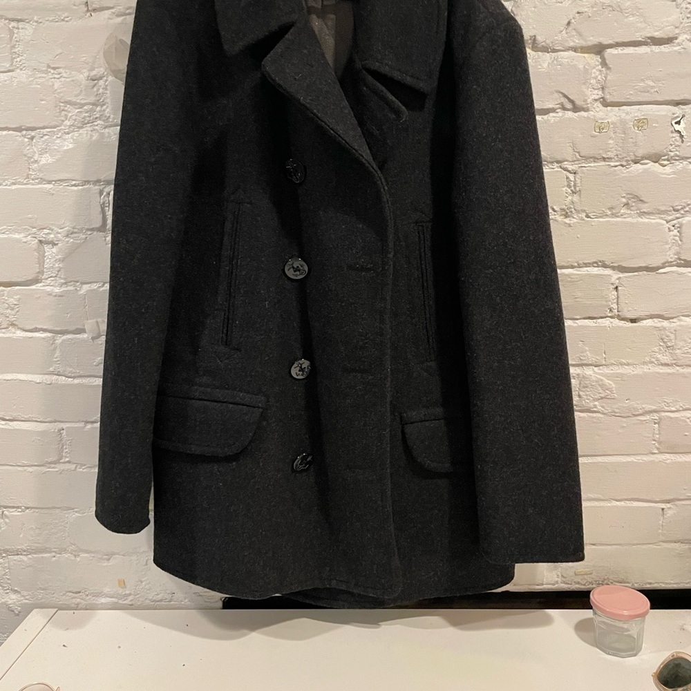 J. Crew charcoal pea coat with prima loft
